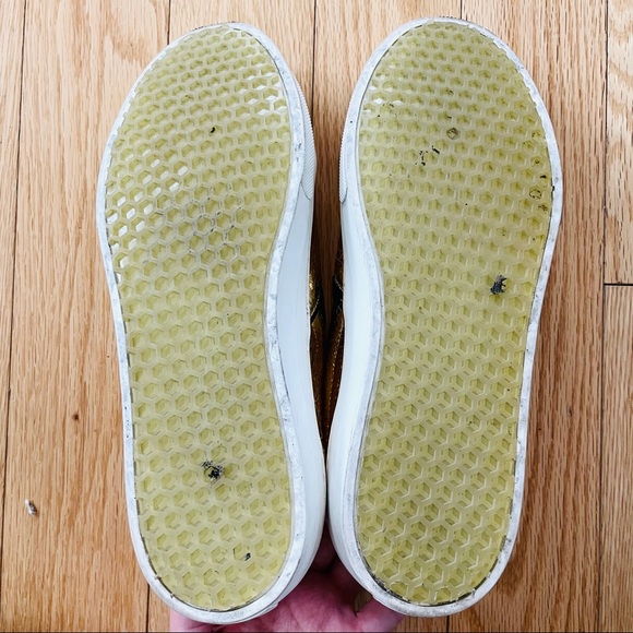 CELINE Distressed Gold Leather Slip On Sneakers - Picture 6 of 8